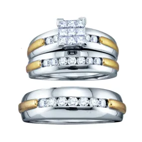 1/2 CTW Diamond Wedding Trio Set in 10KT White and Yellow Gold