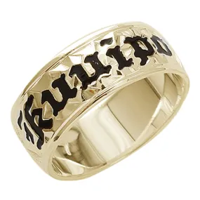 14K Gold Custom-Made Plumeria Scroll Black Enamel Letter Smooth Edge Hawaiian Heirloom Ring (Thickness 1.5mm)