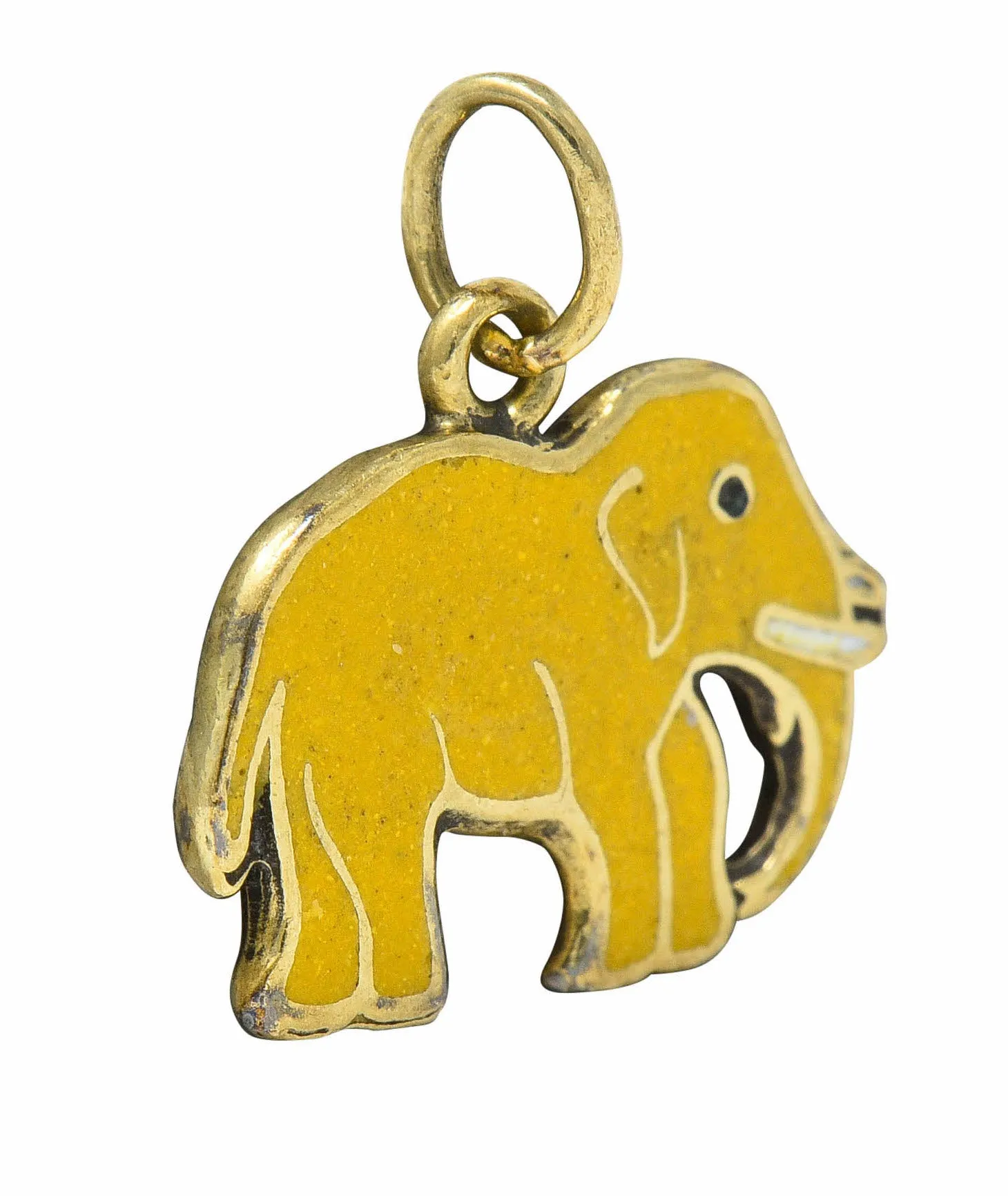 1920's Art Deco Yellow Enamel 14 Karat Gold Elephant Charm