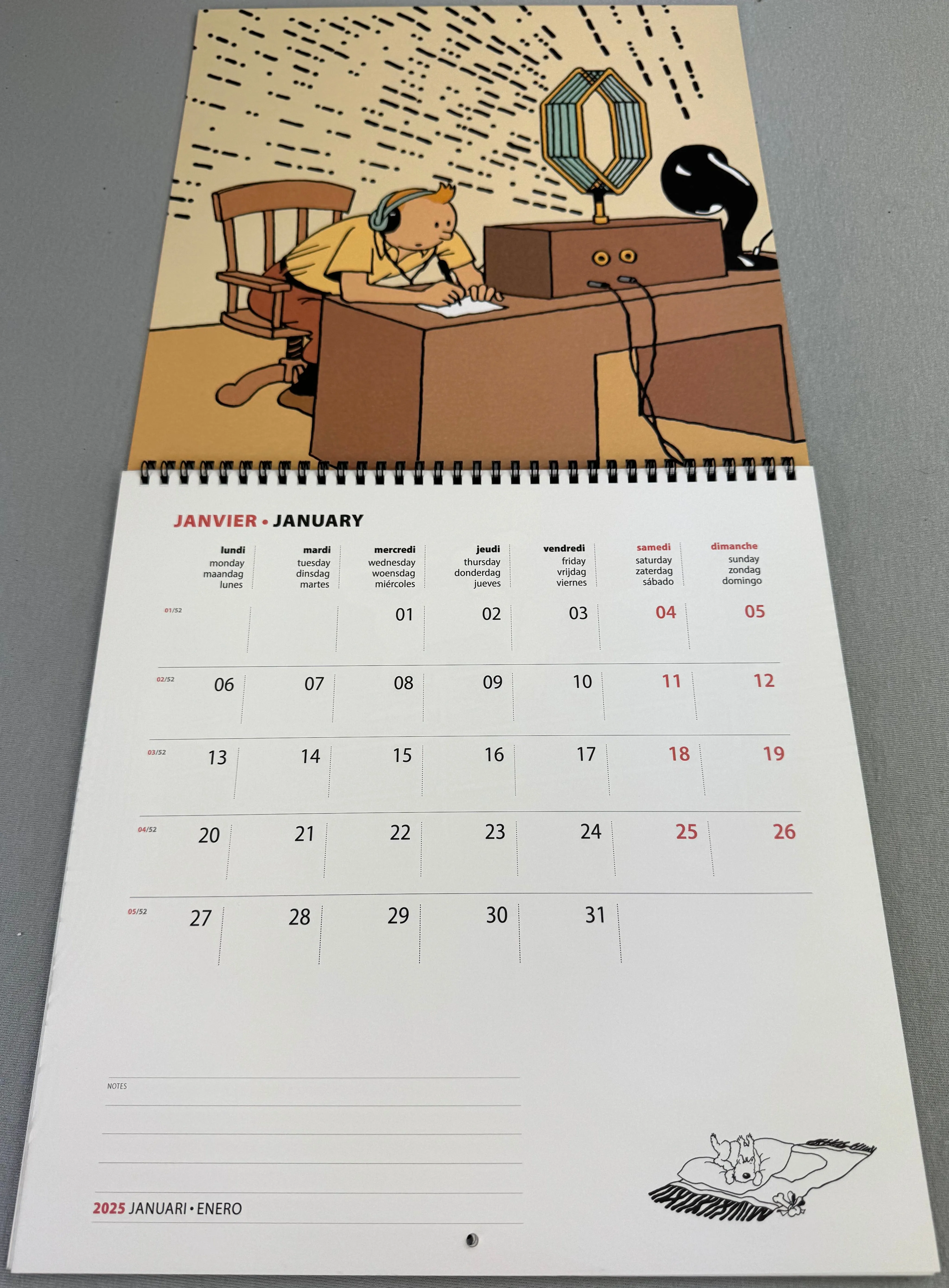 2025 Large Tintin Calendar by Moulinsart: 30x30cm Herge Iconic Blue Lotus Artwork Diary