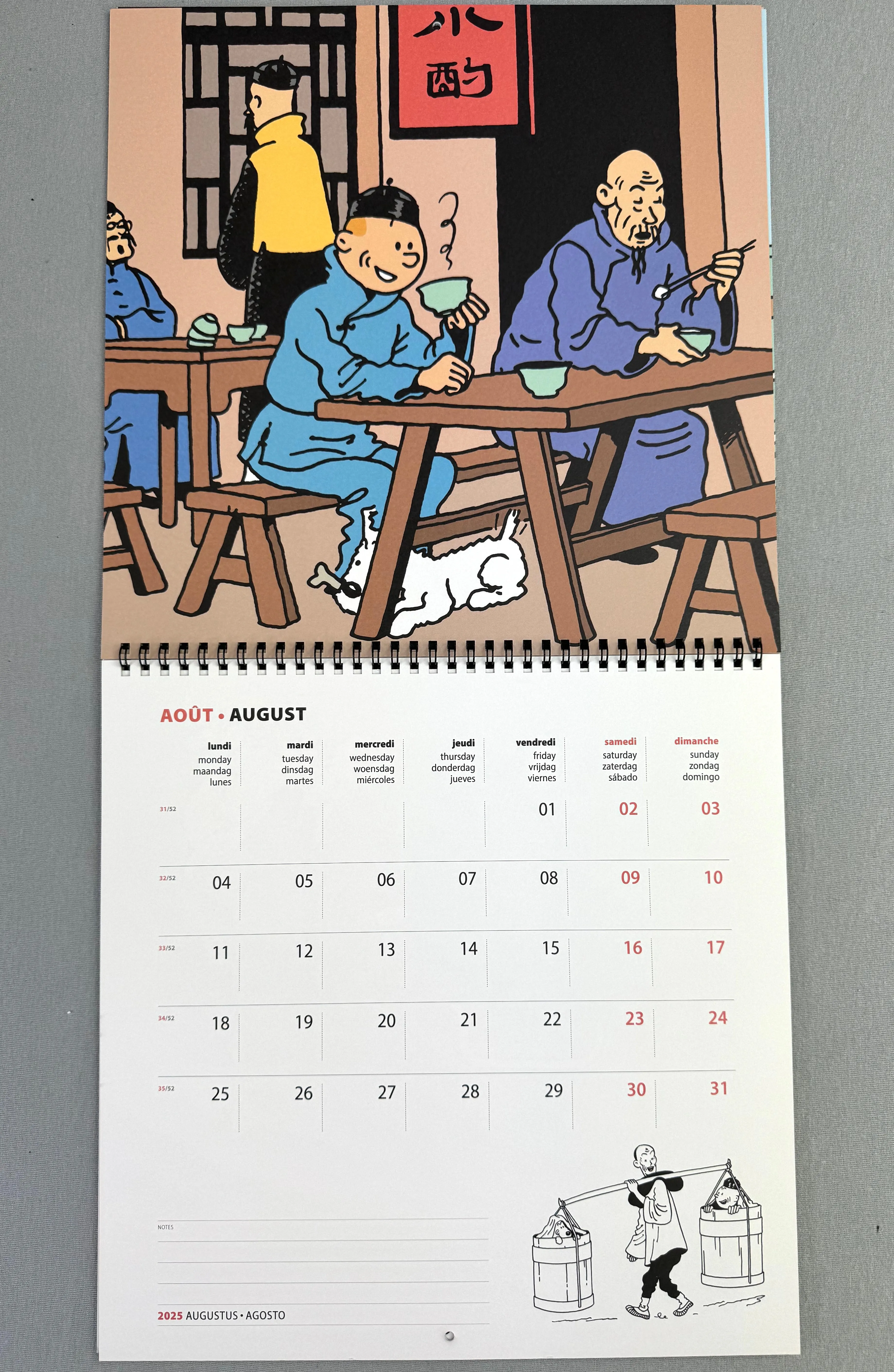 2025 Large Tintin Calendar by Moulinsart: 30x30cm Herge Iconic Blue Lotus Artwork Diary