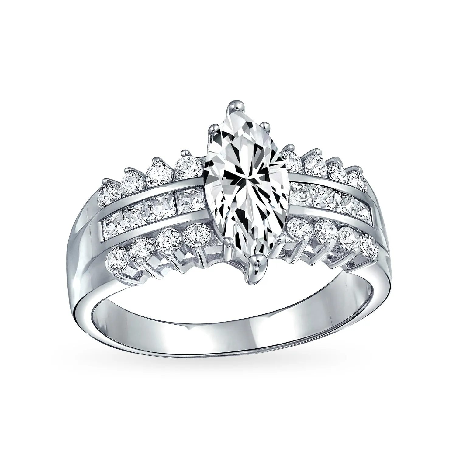 2.5-1CT Solitaire Marquise CZ Engagement Ring Set .925Sterling Silver