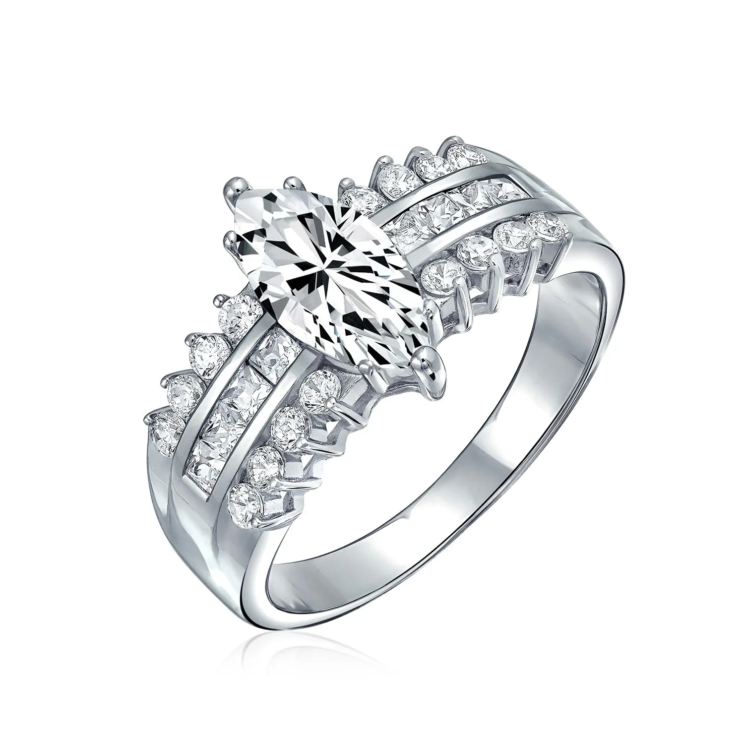 2.5-1CT Solitaire Marquise CZ Engagement Ring Set .925Sterling Silver