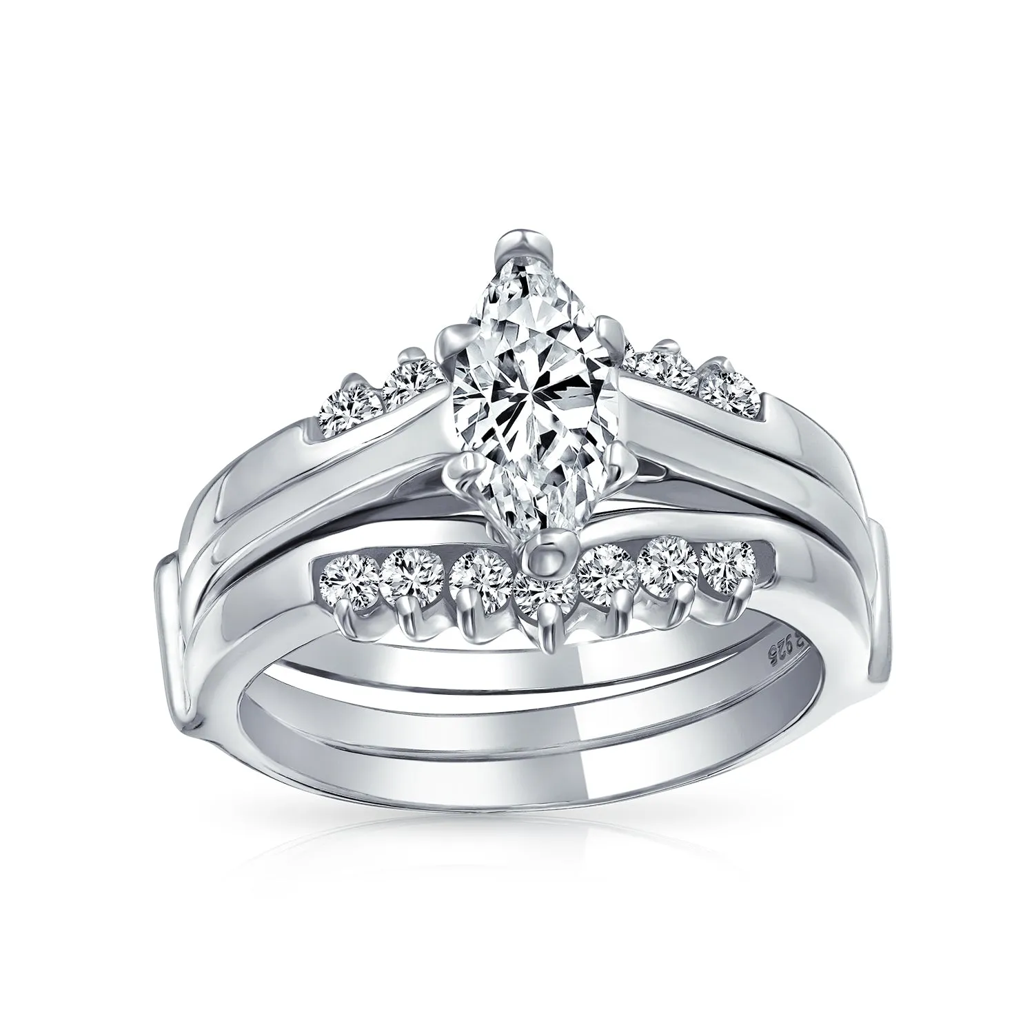 2.5-1CT Solitaire Marquise CZ Engagement Ring Set .925Sterling Silver