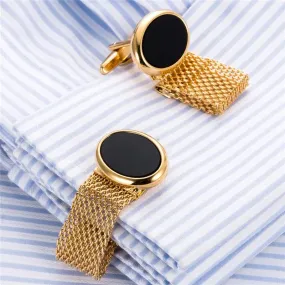 2pcs Wide Chain Round Copper Cufflinks for Men's Fashion X4484561