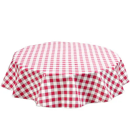 60" Round Oilcloth Tablecloth in Large Gingham Pink