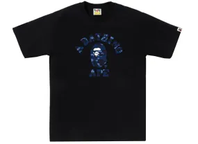 A Bathing Ape Color Camo College Tee in Black/Blue