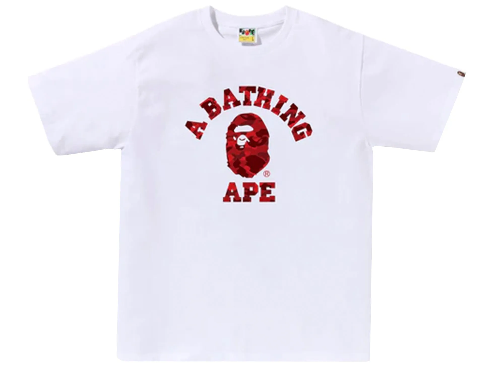 A Bathing Ape Color Camo College Tee in White/Red