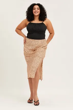 Animal Print Satin Slit Midi Skirt