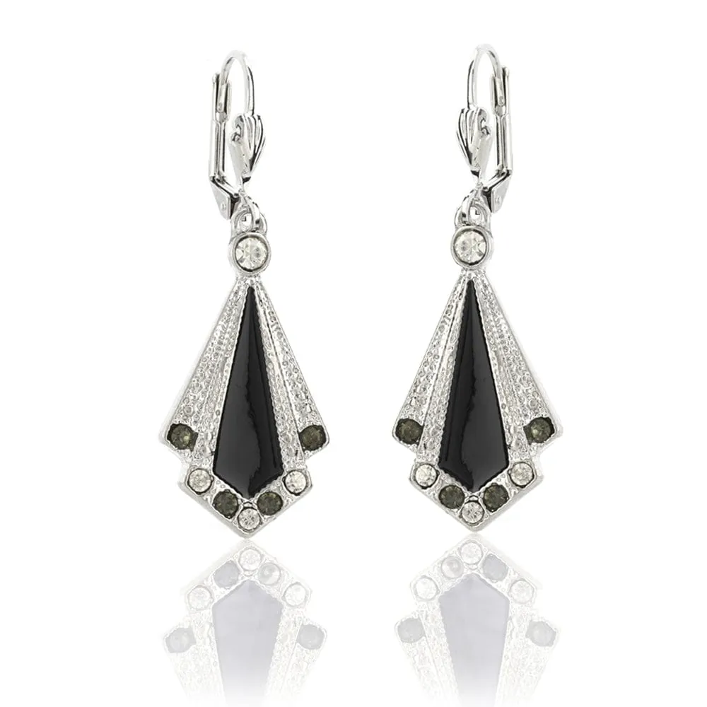 Art Deco Black Dangle Earrings and Necklace Gift Set - £10 Gift Box is FREE