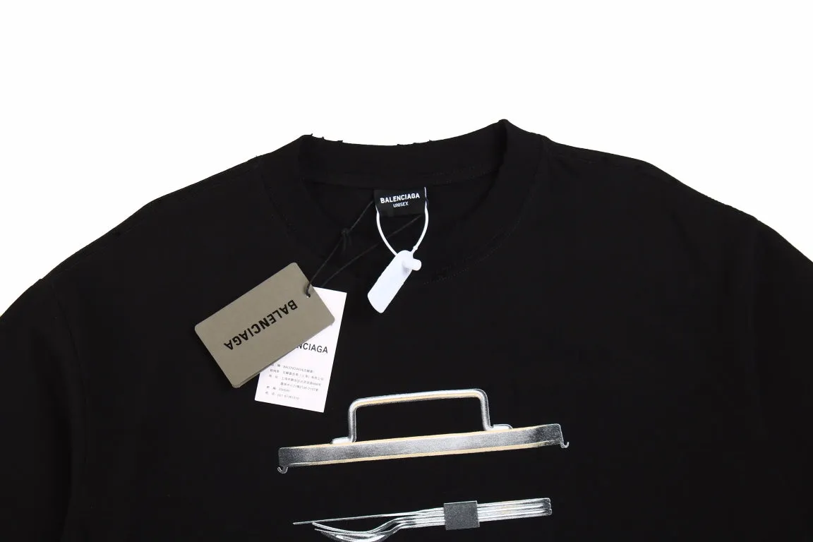 Balenciaga Black T-shirt with Metallic Print Design