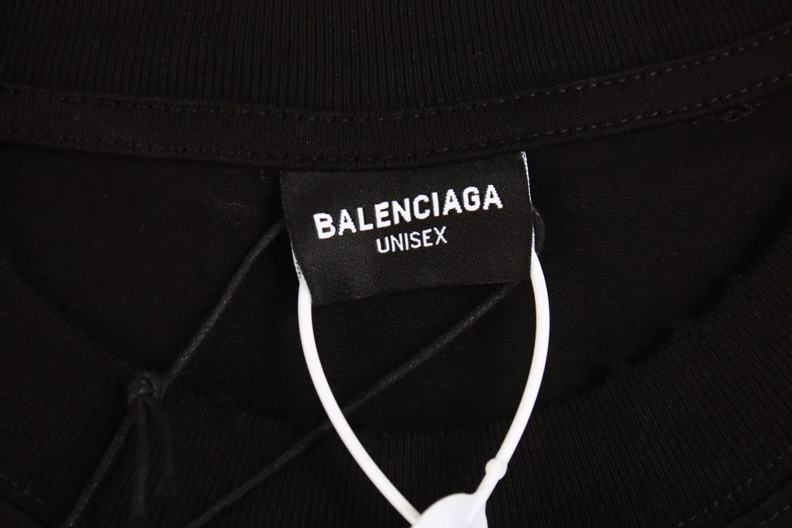 Balenciaga Black T-shirt with Metallic Print Design