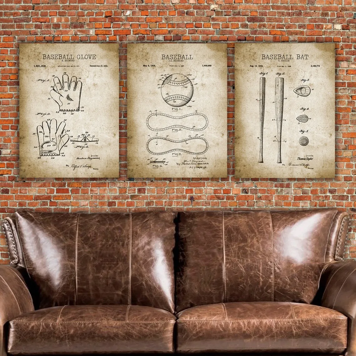 Baseball Patent Prints on Canvas Wall Art - Individual or Sets up to 8