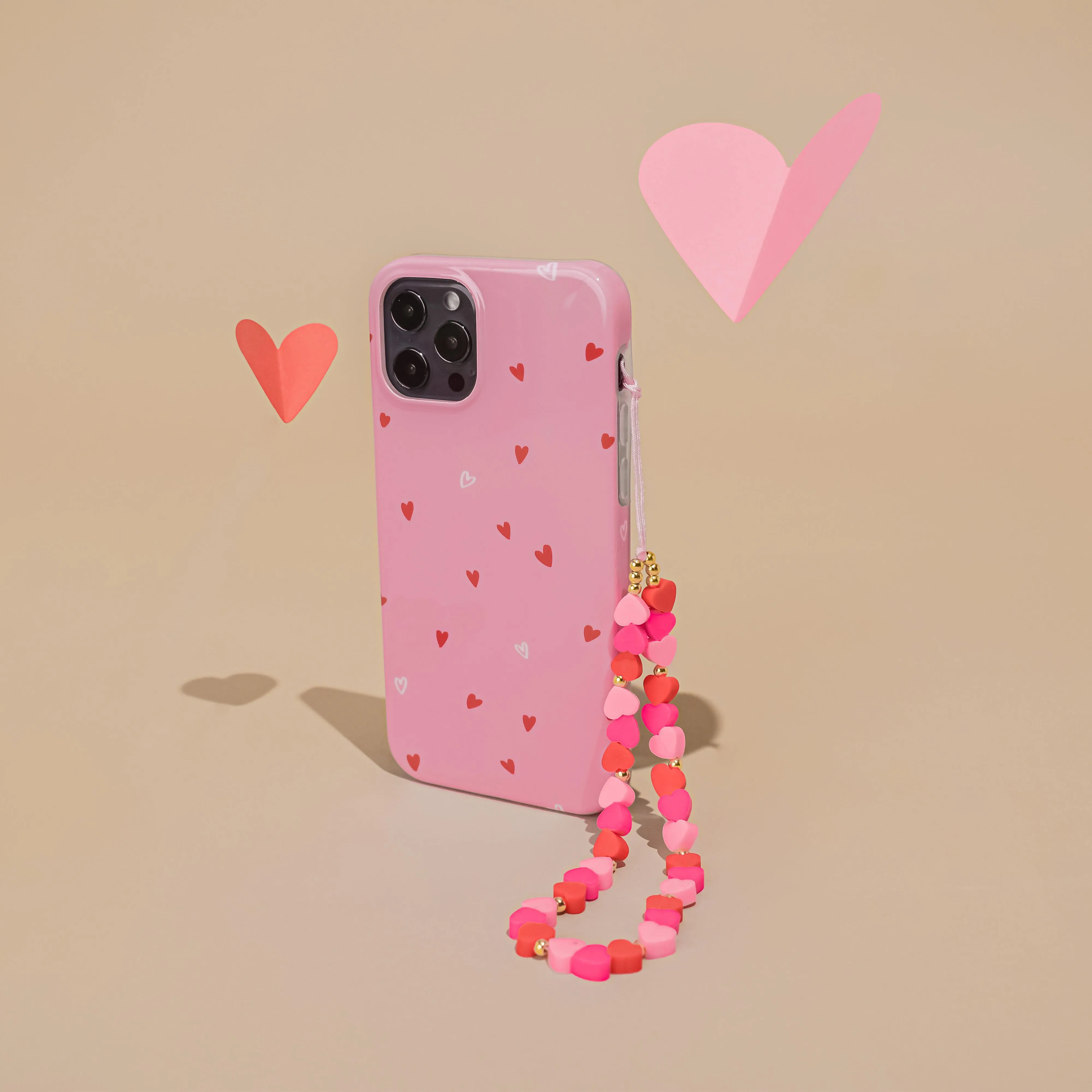 Beaded Phone Strap - Hearts