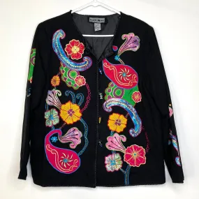 Beautiful Indigo Moon Womens Embroidered & Embellished Button-Up Jacket Size Medium Floral Multicolor