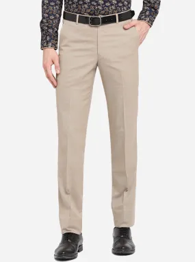 Beige Solid Slim Fit Formal Trouser | Metal