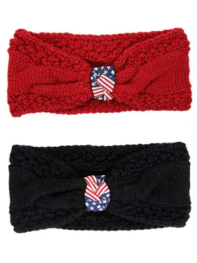 Black & Red 2-Pack Winter Knit American Flag Headbands