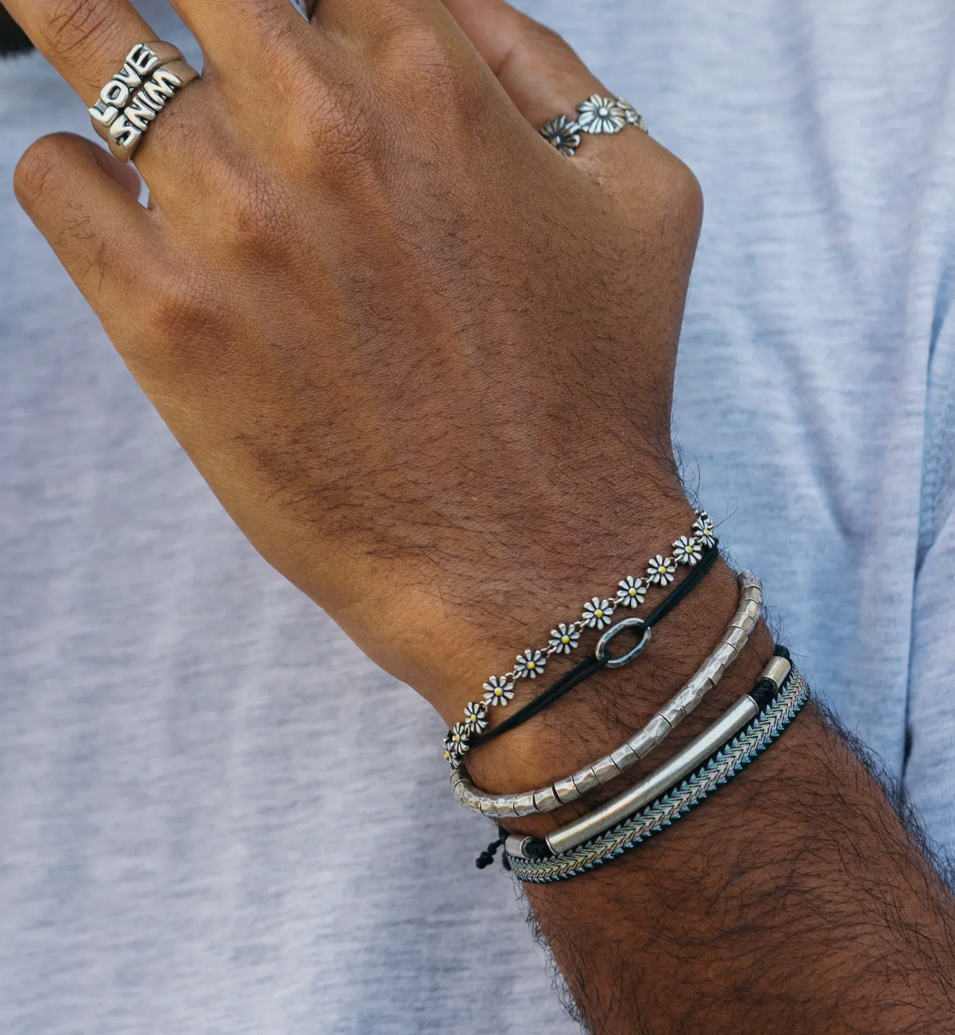 Braided Bracelet With Sterling Silver Bar (Light Brown)