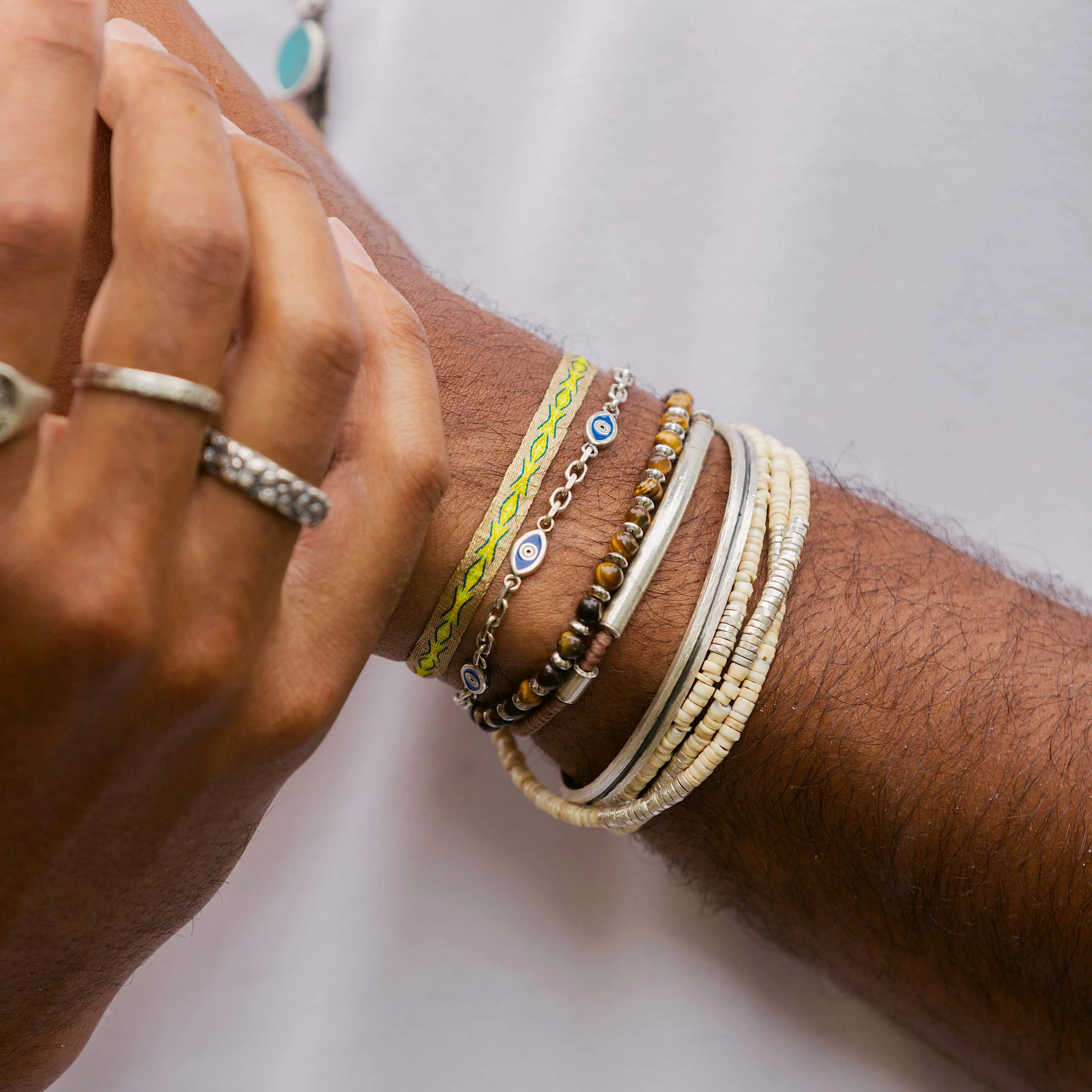 Braided Bracelet With Sterling Silver Bar (Light Brown)