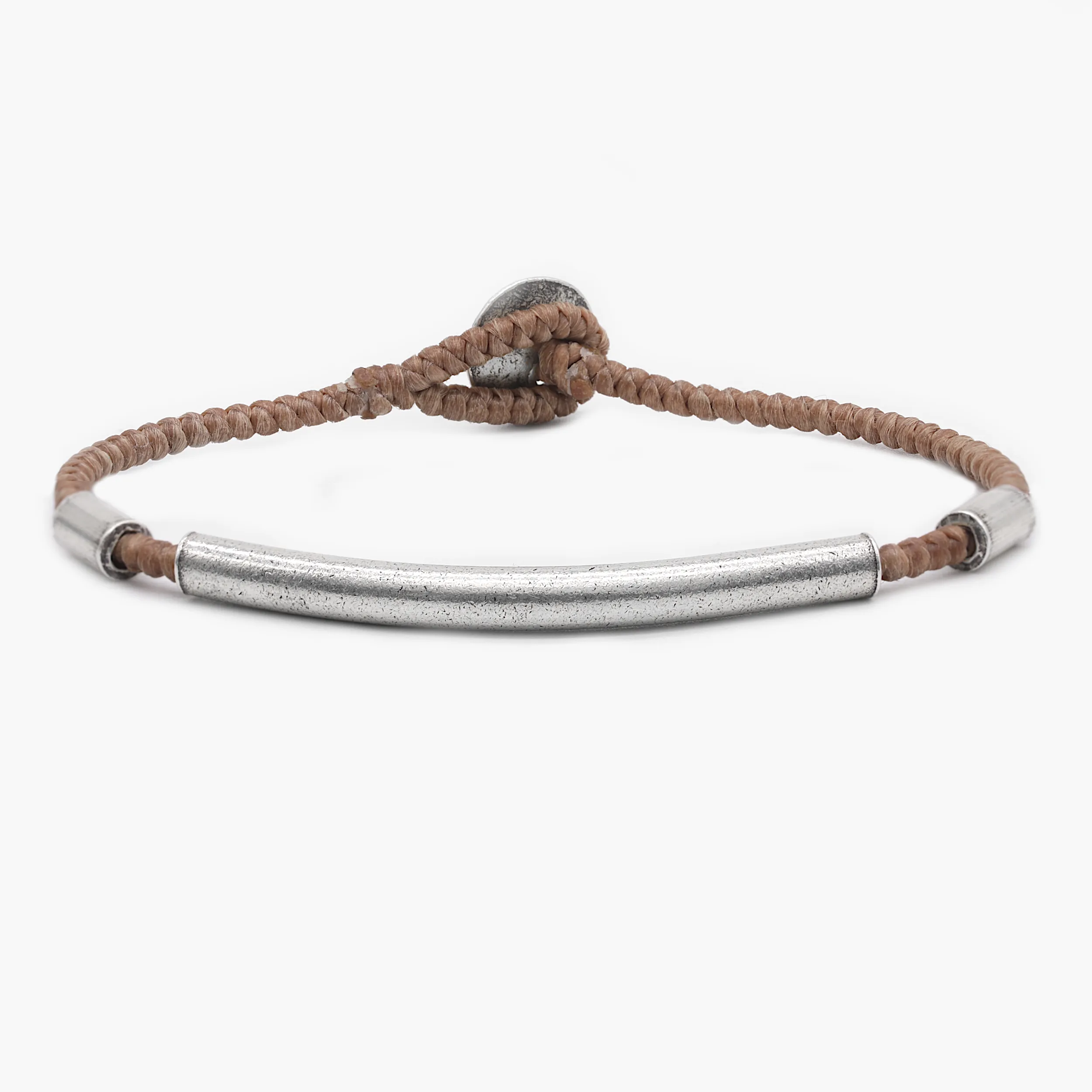 Braided Bracelet With Sterling Silver Bar (Light Brown)