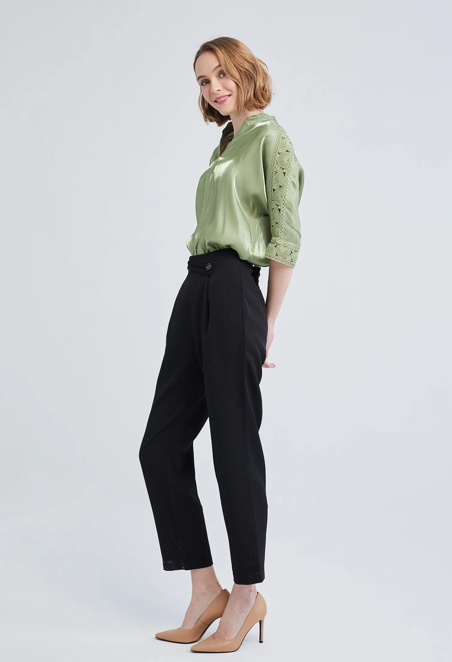 Braided Slant Buttoned Pants