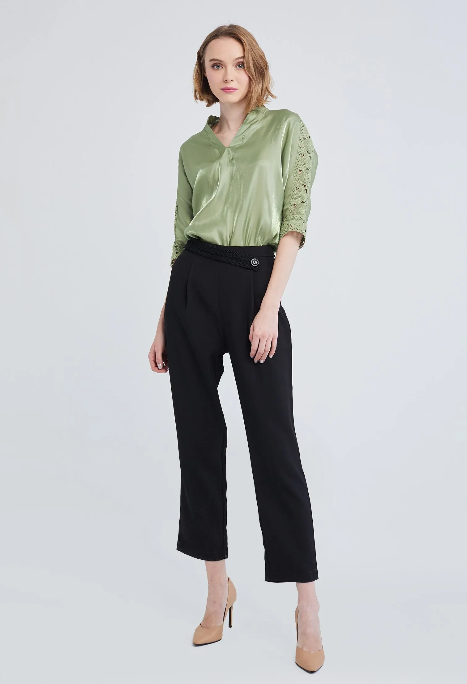 Braided Slant Buttoned Pants