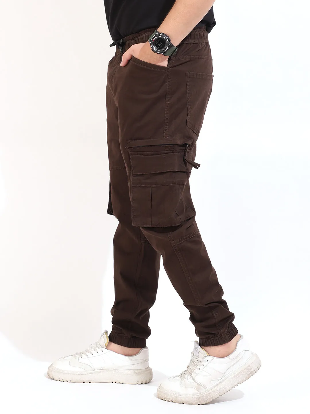 Brown Coated Cotton Twill Cargo