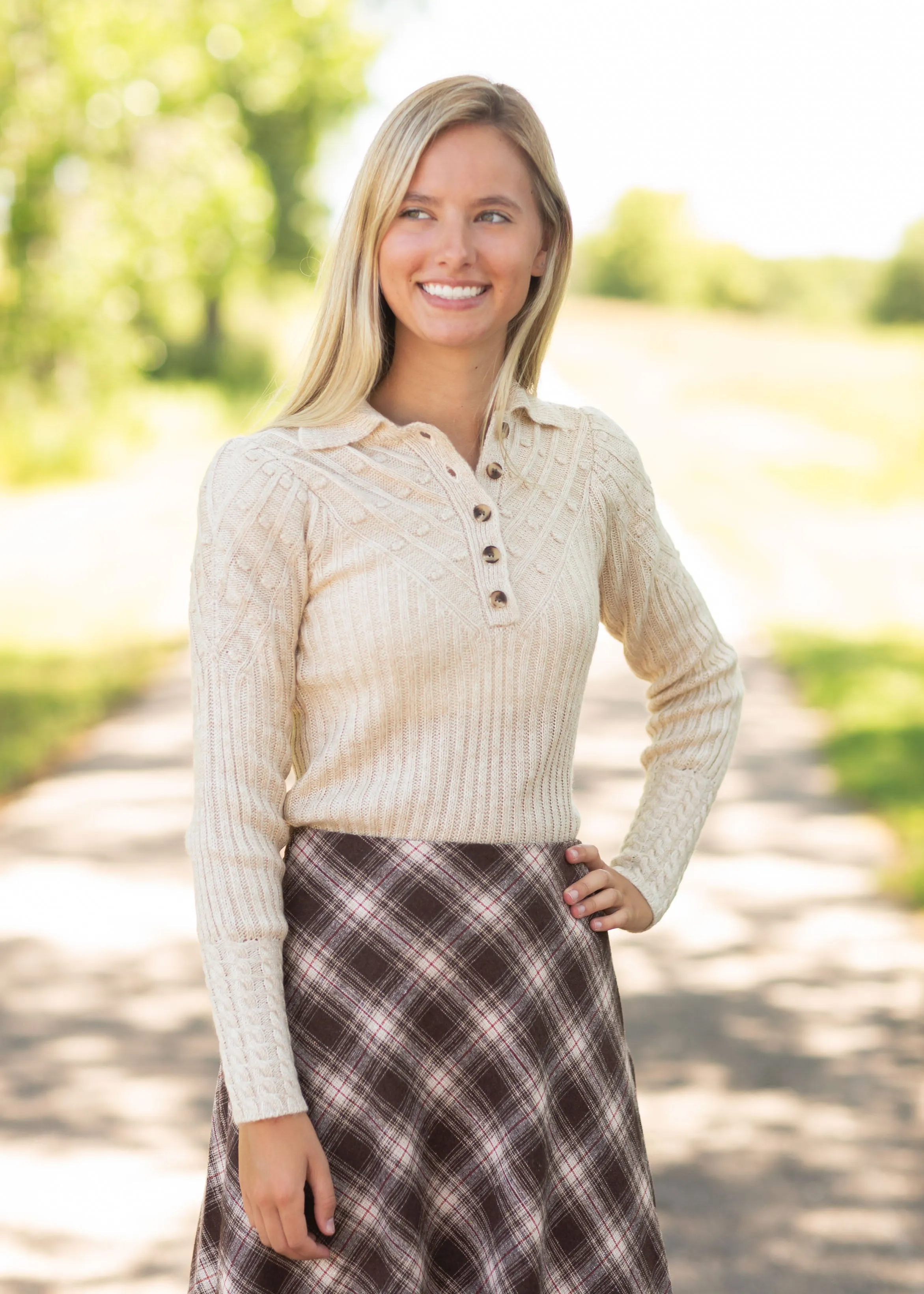 Button Up Long Sleeve Oatmeal Sweater - FINAL SALE