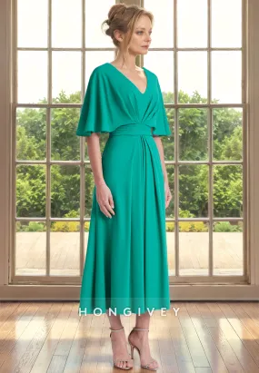 Casual Satin A-Line V-Neck With Bolero Cocktail Evening Dress