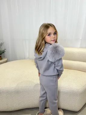 Childrens Grey Luxury Fur Tracksuit