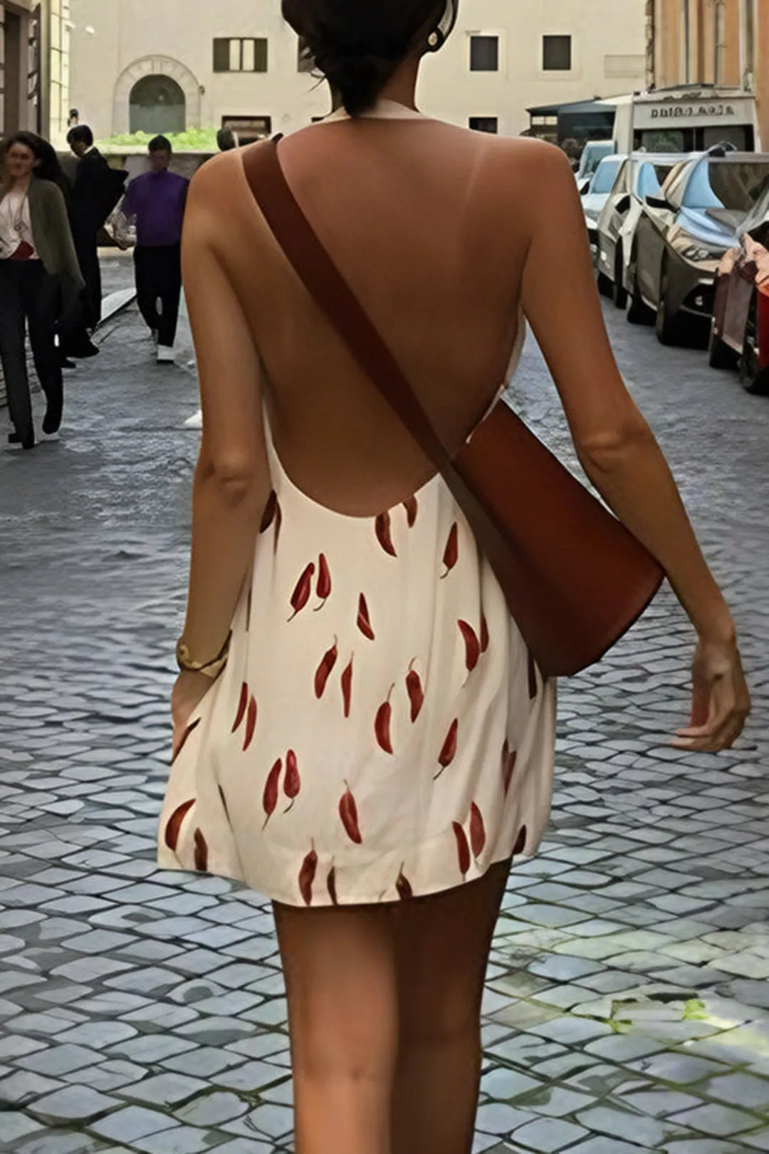 Chili Print Backless Mini Dress