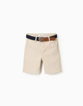 Chino Shorts with Belt for Boys, Beige