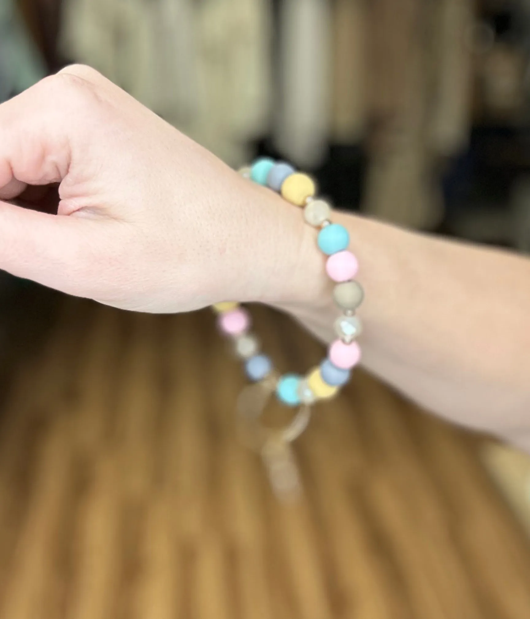 Clay and Glass Bead Accent Key Ring