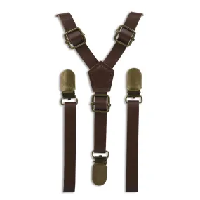 Coffee Brown Skinny Faux Leather Suspenders