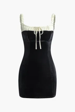 Color Block Ruched Drawstring Mini Dress