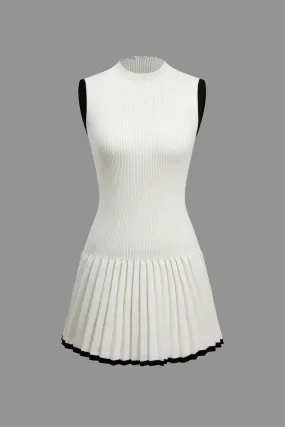 Contrast Knit Pleated Sleeveless Mini Dress