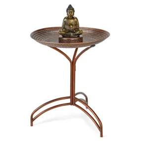 Copper Bird Bath with Meditating Buddha on Pedestal