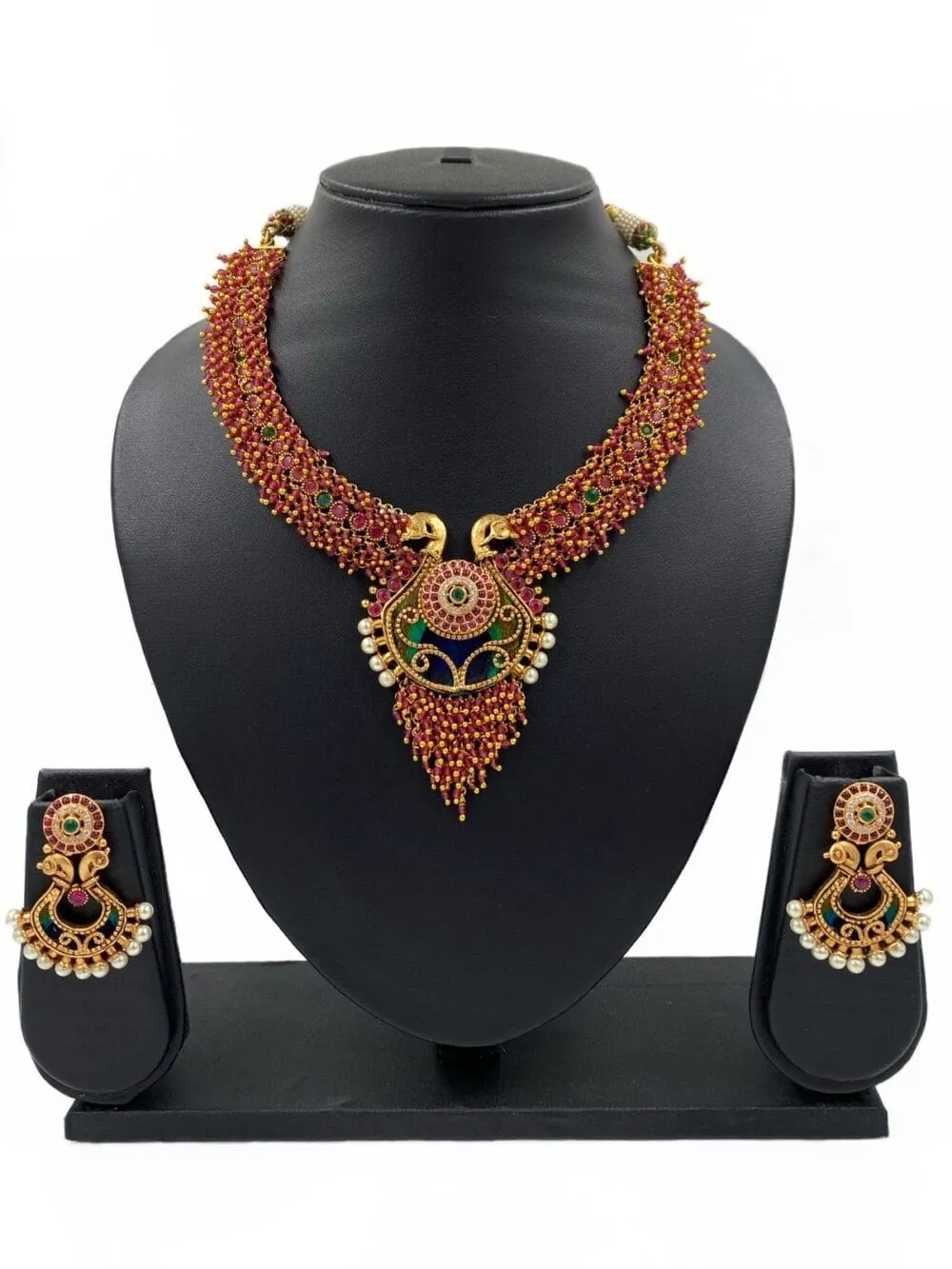 Designer Gold Plated Peacock Design Temple Necklace Set For Women By Gehna Shop