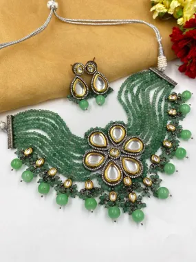 Designer Handcrafted Victorian Kundan Green Choker Necklace Set By Gehna Shop