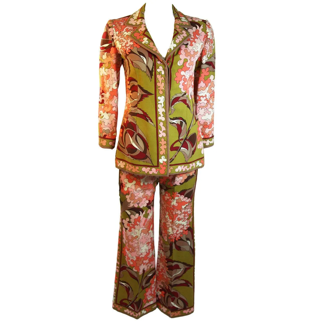 EMILIO PUCCI Olive 2 pc Printed Pant Suit