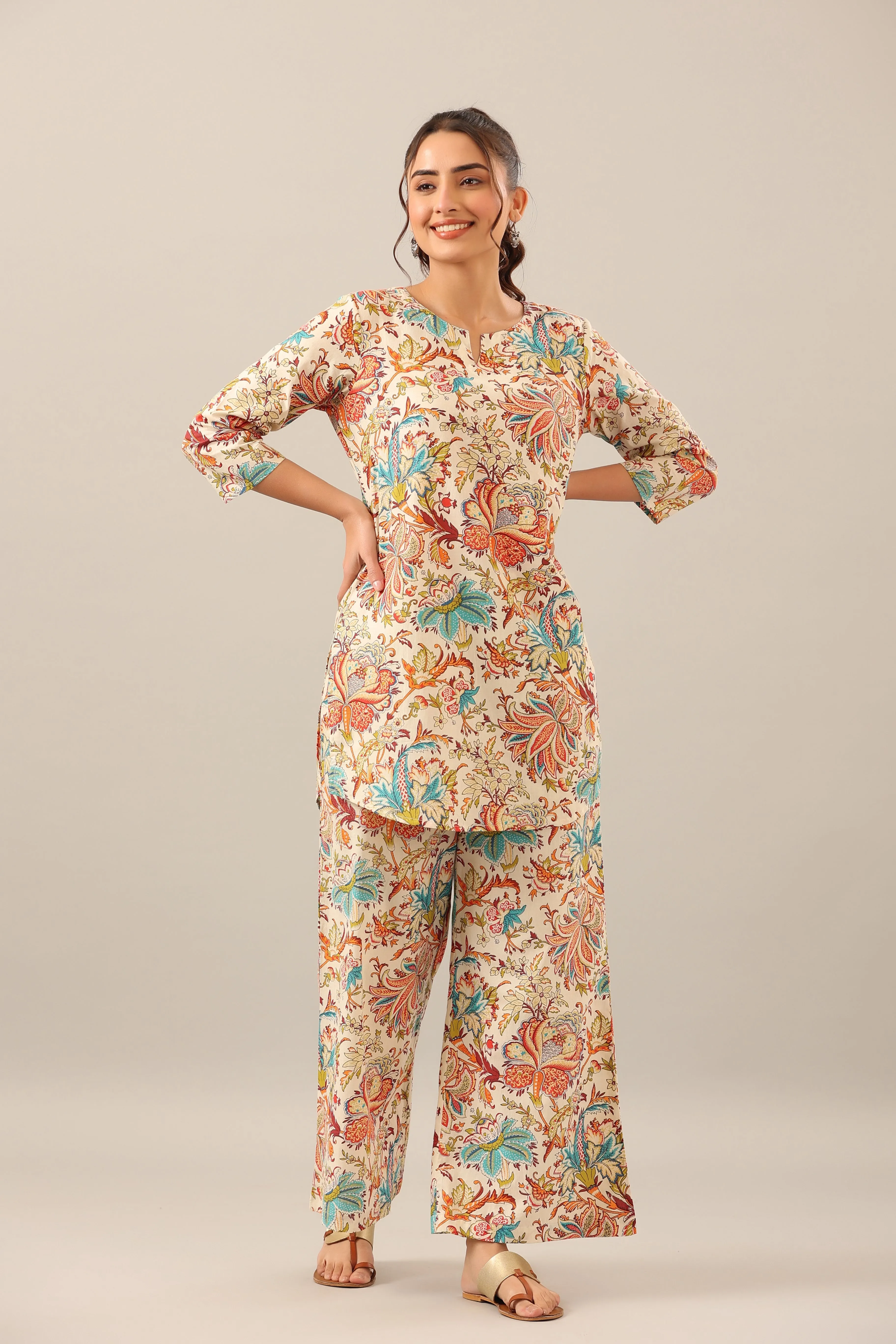 Ethnic Jaal on Cotton Loungewear Set