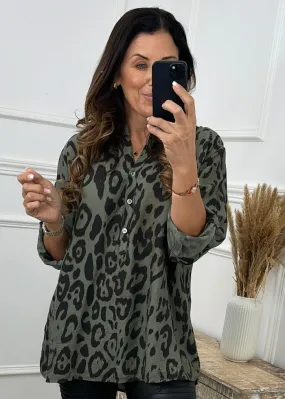 Evie Khaki Leopard Print Blouse