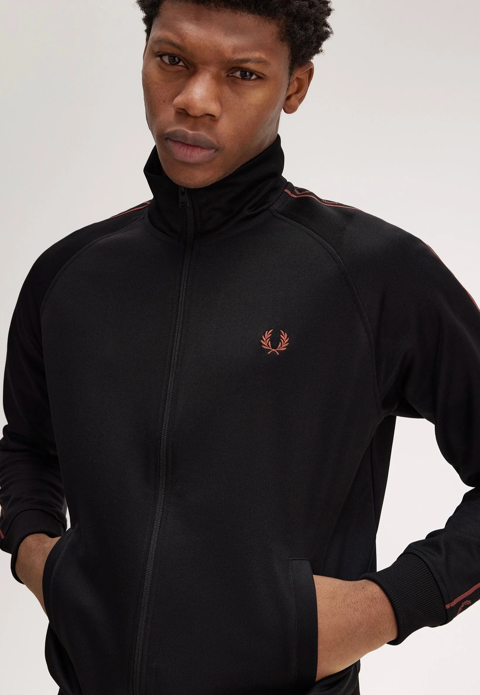 Fred Perry - Contrast Tape Track Black/Whisky Brown - Track Jacket