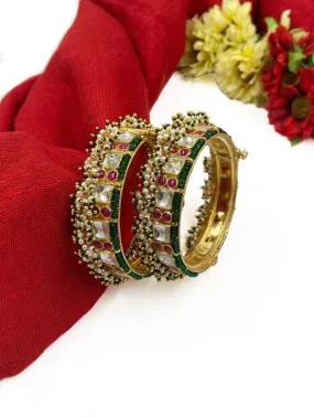 Gehna Shops Designer Handmade Gold Plated Jadau Bangles For Women