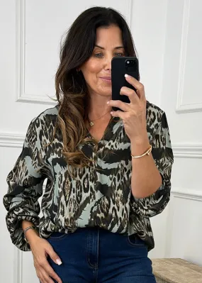 Gemma Khaki Animal Print Blouse