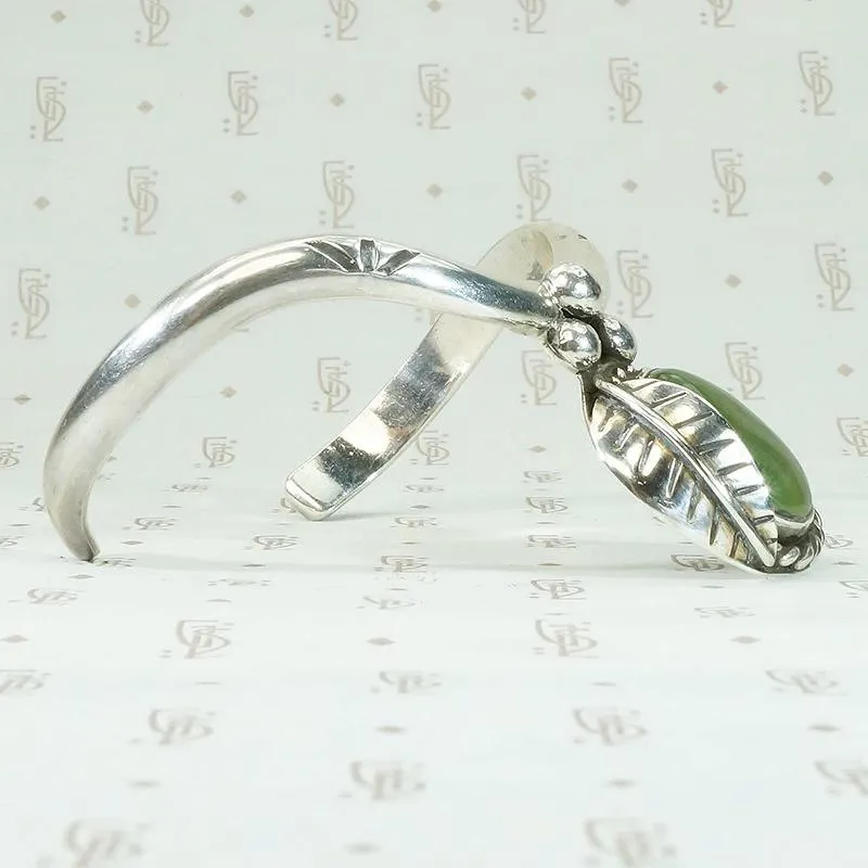 Glossy Green Jade & Sterling Silver Cuff Bracelet