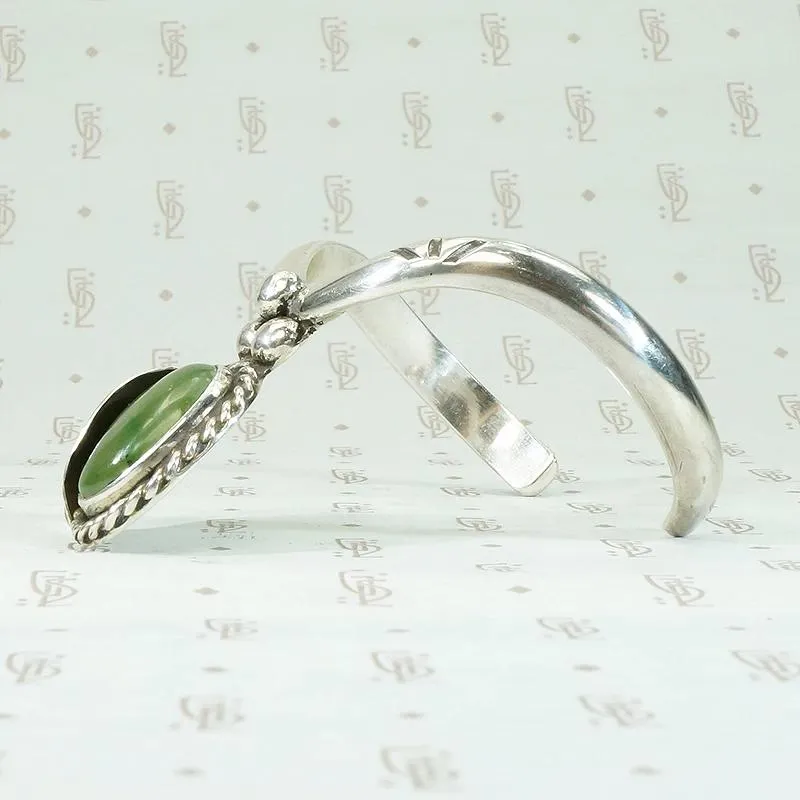 Glossy Green Jade & Sterling Silver Cuff Bracelet