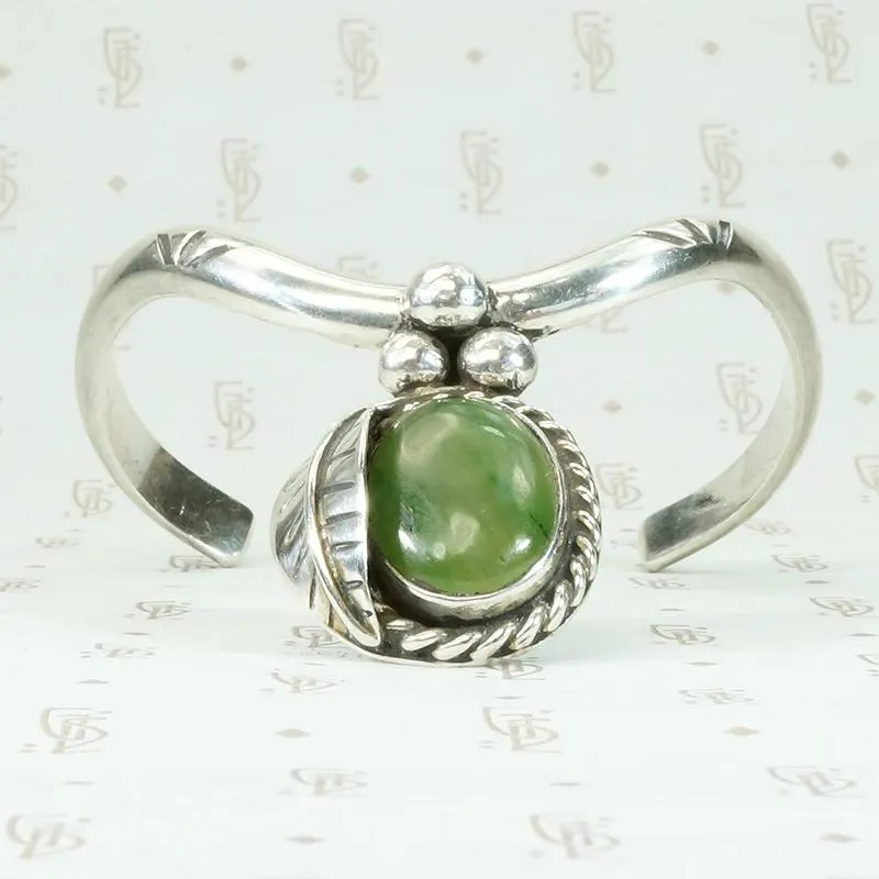 Glossy Green Jade & Sterling Silver Cuff Bracelet