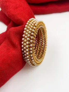 Gold Plated Traditional Pearl Bangles For Women By Gehna Shop