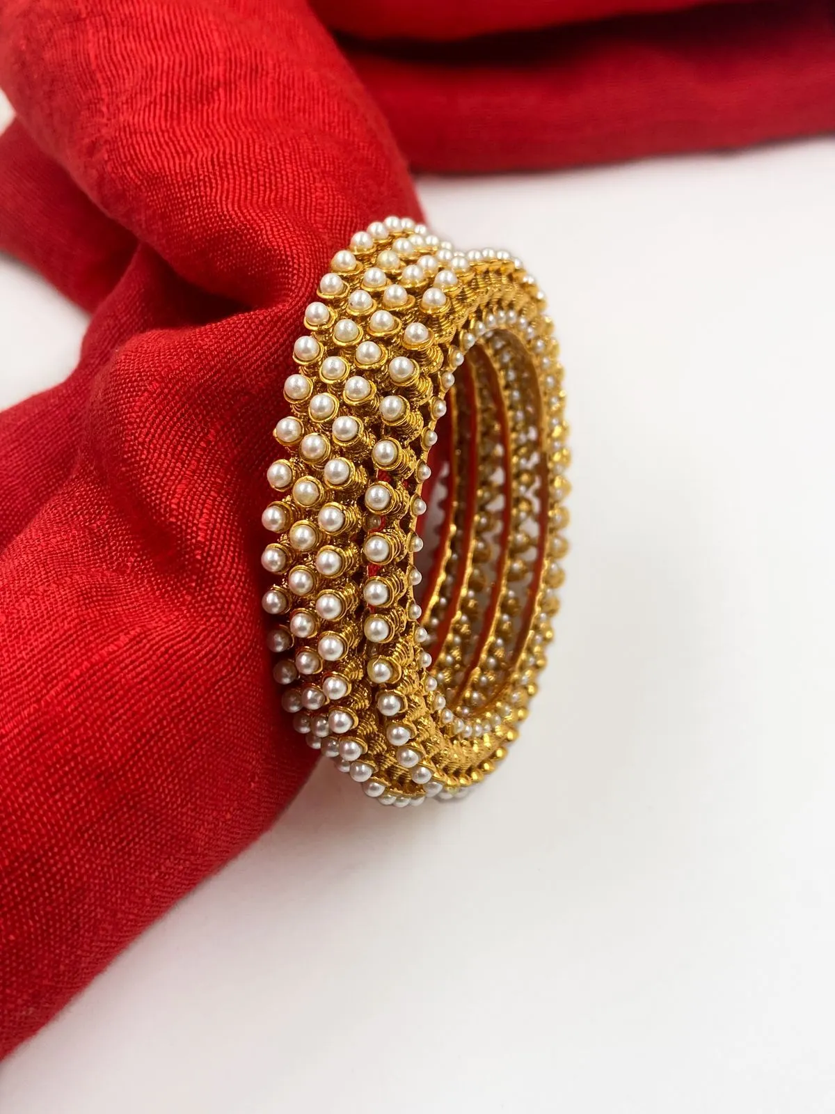 Gold Plated Traditional Pearl Bangles For Women By Gehna Shop